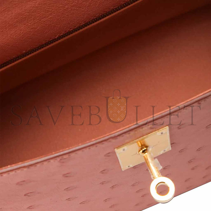 H**mes master kelly 25 ostrich ceramic pink gold hardware (25*17*7cm)